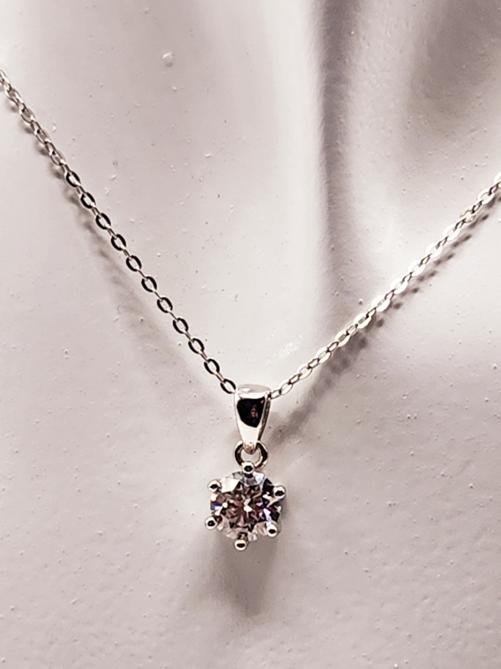 Sterling Silver Solitaire Pendant Necklace - White